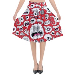 Another Monster Pattern Flared Midi Skirt