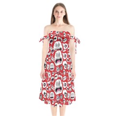 Another Monster Pattern Shoulder Tie Bardot Midi Dress