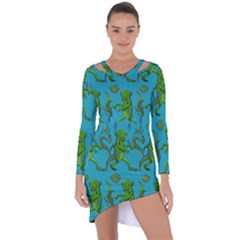 Swamp Monster Pattern Asymmetric Cut-out Shift Dress