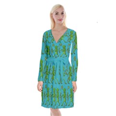 Swamp Monster Pattern Long Sleeve Velvet Front Wrap Dress