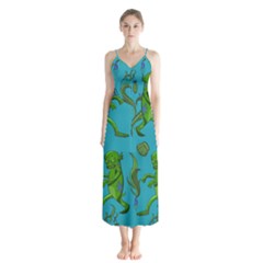 Swamp Monster Pattern Button Up Chiffon Maxi Dress