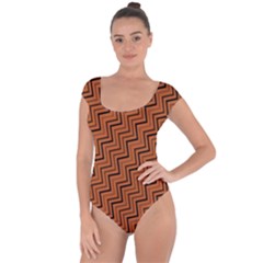 Brown Zig Zag Background Short Sleeve Leotard 