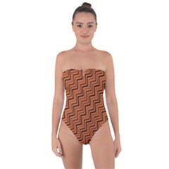 Brown Zig Zag Background Tie Back One Piece Swimsuit