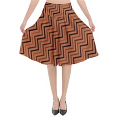 Brown Zig Zag Background Flared Midi Skirt