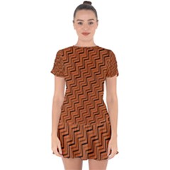 Brown Zig Zag Background Drop Hem Mini Chiffon Dress