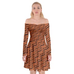 Brown Zig Zag Background Off Shoulder Skater Dress