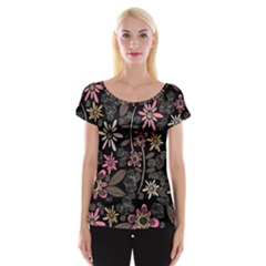 Flower Art Pattern Cap Sleeve Tops by BangZart