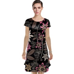 Flower Art Pattern Cap Sleeve Nightdress by BangZart