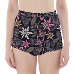 Flower Art Pattern High-waisted Bikini Bottoms by BangZart