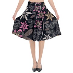 Flower Art Pattern Flared Midi Skirt by BangZart