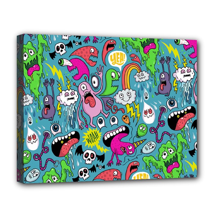 Monster Party Pattern Canvas 14  x 11 