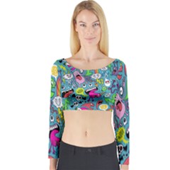 Monster Party Pattern Long Sleeve Crop Top by BangZart