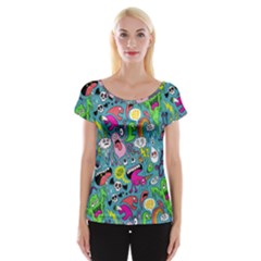 Monster Party Pattern Cap Sleeve Tops by BangZart