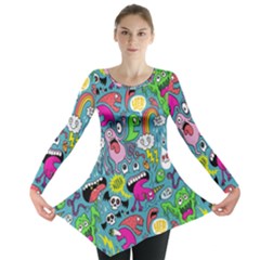 Monster Party Pattern Long Sleeve Tunic  by BangZart