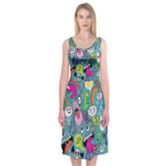 Monster Party Pattern Midi Sleeveless Dress by BangZart