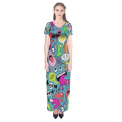 Monster Party Pattern Short Sleeve Maxi Dress by BangZart