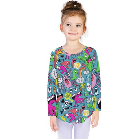 Monster Party Pattern Kids  Long Sleeve Tee by BangZart