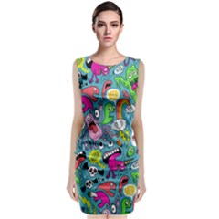 Monster Party Pattern Sleeveless Velvet Midi Dress by BangZart