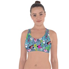 Monster Party Pattern Cross String Back Sports Bra by BangZart