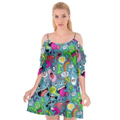 Monster Party Pattern Cutout Spaghetti Strap Chiffon Dress