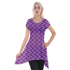 Zig Zag Background Purple Short Sleeve Side Drop Tunic by BangZart