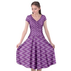 Zig Zag Background Purple Cap Sleeve Wrap Front Dress