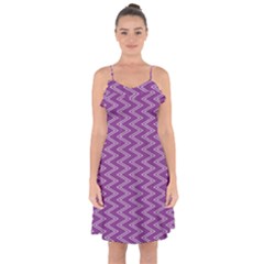 Zig Zag Background Purple Ruffle Detail Chiffon Dress