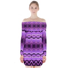 Purple Pink Zig Zag Pattern Long Sleeve Off Shoulder Dress by BangZart