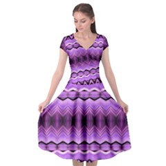 Purple Pink Zig Zag Pattern Cap Sleeve Wrap Front Dress