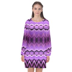 Purple Pink Zig Zag Pattern Long Sleeve Chiffon Shift Dress 