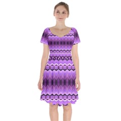 Purple Pink Zig Zag Pattern Short Sleeve Bardot Dress