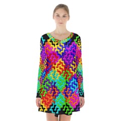 3d Fsm Tessellation Pattern Long Sleeve Velvet V-neck Dress by BangZart