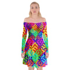 3d Fsm Tessellation Pattern Off Shoulder Skater Dress