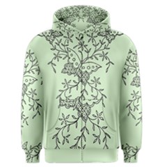 Illustration Of Butterflies And Flowers Ornament On Green Background Men s Zipper Hoodie by BangZart