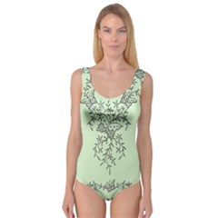 Illustration Of Butterflies And Flowers Ornament On Green Background Princess Tank Leotard  by BangZart