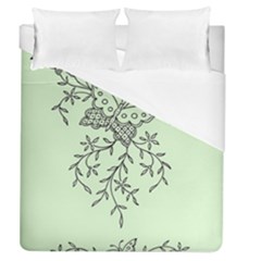 Illustration Of Butterflies And Flowers Ornament On Green Background Duvet Cover (queen Size) by BangZart