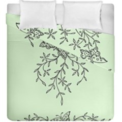 Illustration Of Butterflies And Flowers Ornament On Green Background Duvet Cover Double Side (king Size) by BangZart