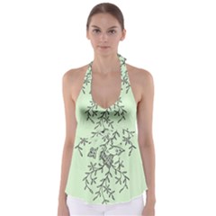 Illustration Of Butterflies And Flowers Ornament On Green Background Babydoll Tankini Top by BangZart