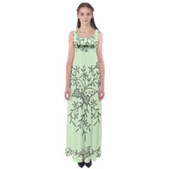 Illustration Of Butterflies And Flowers Ornament On Green Background Empire Waist Maxi Dress by BangZart