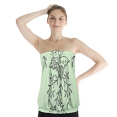 Illustration Of Butterflies And Flowers Ornament On Green Background Strapless Top by BangZart