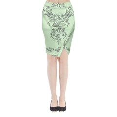 Illustration Of Butterflies And Flowers Ornament On Green Background Midi Wrap Pencil Skirt by BangZart