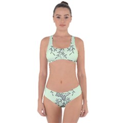 Illustration Of Butterflies And Flowers Ornament On Green Background Criss Cross Bikini Set by BangZart