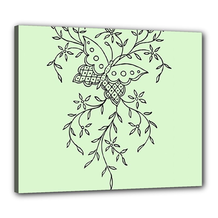 Illustration Of Butterflies And Flowers Ornament On Green Background Canvas 24  x 20 