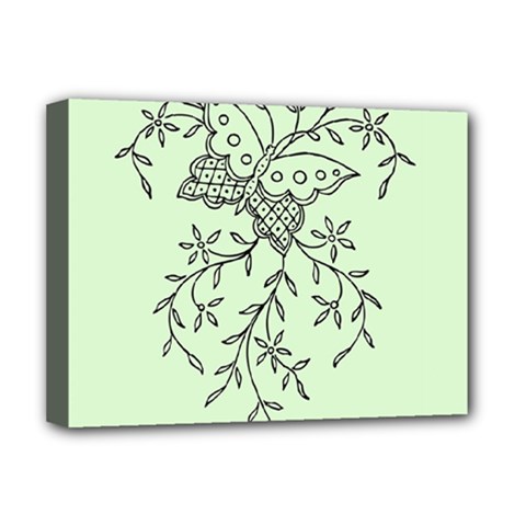 Illustration Of Butterflies And Flowers Ornament On Green Background Deluxe Canvas 16  X 12   by BangZart