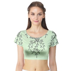 Illustration Of Butterflies And Flowers Ornament On Green Background Short Sleeve Crop Top (tight Fit) by BangZart