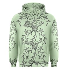 Illustration Of Butterflies And Flowers Ornament On Green Background Men s Pullover Hoodie by BangZart