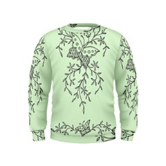 Illustration Of Butterflies And Flowers Ornament On Green Background Kids  Sweatshirt by BangZart