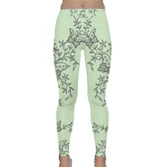 Illustration Of Butterflies And Flowers Ornament On Green Background Classic Yoga Leggings by BangZart