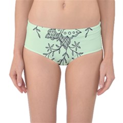 Illustration Of Butterflies And Flowers Ornament On Green Background Mid-waist Bikini Bottoms by BangZart