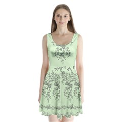 Illustration Of Butterflies And Flowers Ornament On Green Background Split Back Mini Dress  by BangZart